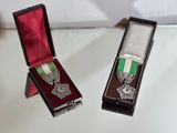 two medals sitting in a case on a table