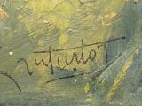 a close up of a painting with writing on it