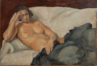 une peinture représentant une femme nue allongée sur un lit