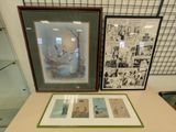 two framed pictures on a table with pictures on it