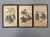 trois photos encadrées représentant des personnes, accrochées au mur
