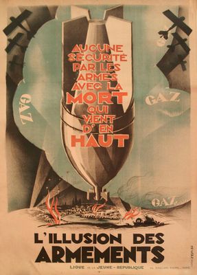 une vieille affiche française représentant un ballon survolant un navire