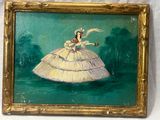 tableau représentant une femme en robe blanche sur fond vert