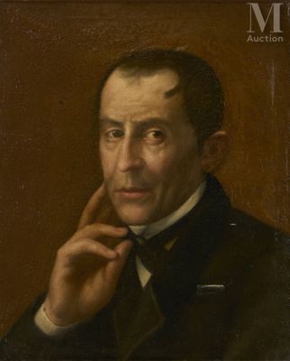 portrait of a man in a black suit and bow tie holding his hand to his chin