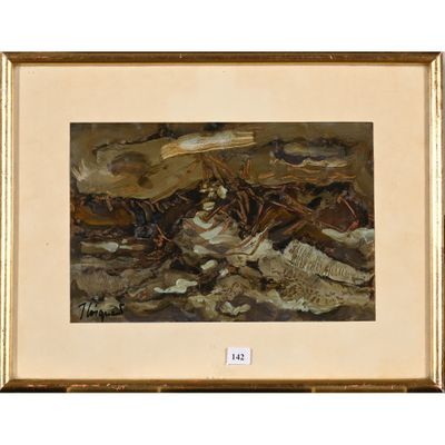 une image représentant un tableau représentant une scène de désert avec un cheval et d'autres animaux