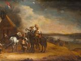 peinture d'un groupe de personnes à cheval dans un champ