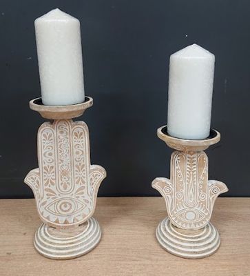 Lot de 2 bougeoirs DIORONE SKLUM , en manguier biege, 1 boug…