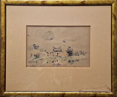 Abel BERTRAM (1871-1954) Corps de ferme et meule de foin