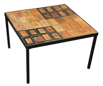 an image of a table made out of wood and tile