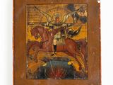 an old painting of a man on a horse holding a spear