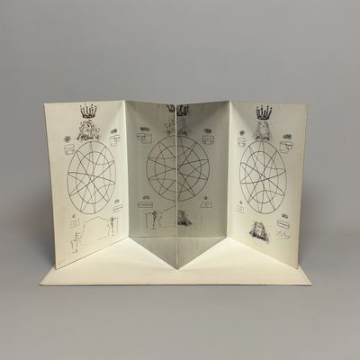 un livre ouvert, orné de dessins, posé sur une table