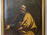 an old painting of a man in a yellow robe holding a sword