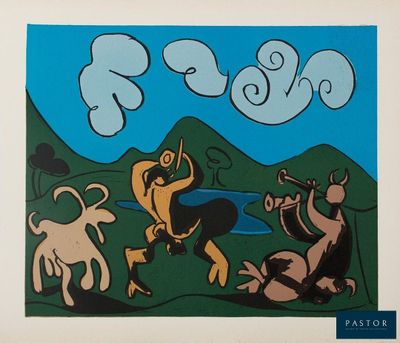 a picture of a painting of a man playing a flute