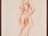 an image of a drawing of a nude woman in a brown frame