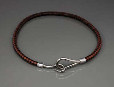 Hermès - Bracelet double tour ou collier modèle Jumbo en cuir noir et 