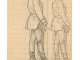 dessin représentant deux hommes debout l'un à côté de l'autre sur une feuille de papier