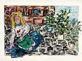 un tableau représentant une femme assise sur un canapé