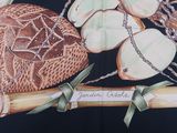 a painting of a basket of fruit on a branch
