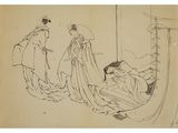 an image of a drawing of a woman laying on a bed next to another woman