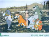 a picture of a group of cartoon characters in a field