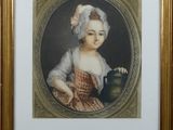 painting of a young girl holding a pot in a gold frame