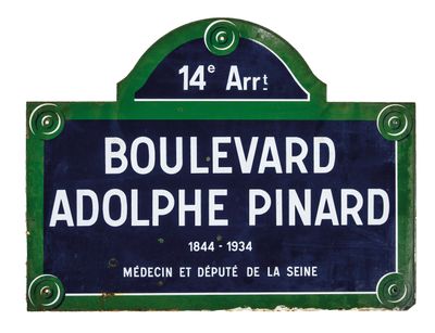 blue and green street sign with the words boulevard adophe pinard on it