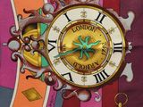 a clock on the wall of a building with many different clocks on it