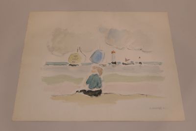 Georges ROUDNEFF (né en 1933) "Femme assise sur la plage"