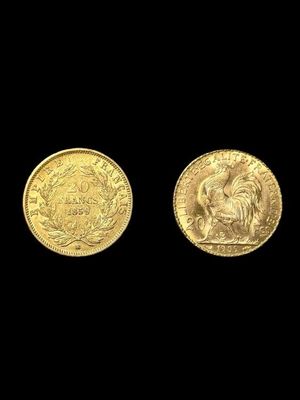 two gold sovereigns, one of which is a lion and the other of which is a lion