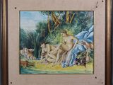 une image représentant un tableau montrant un groupe de nus dans un décor boisé