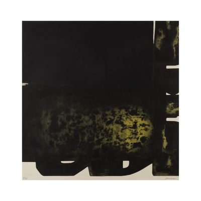 une image représentant une peinture noire et jaune sur un fond blanc
