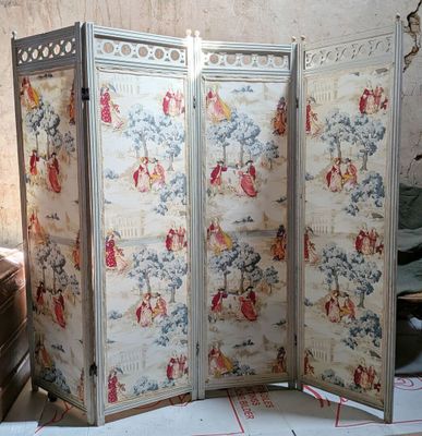 a room divider that has a picture of people on it