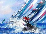 painting of a group of sailboats racing in the ocean