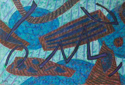 une image représentant un tableau d'un poisson bleu et marron