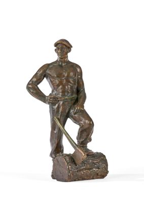 statue en bronze représentant un homme avec un fusil et un chien