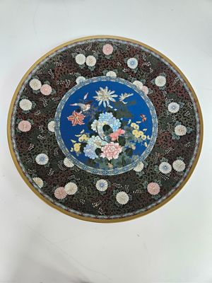 a plate with flowers on it sitting on a table
