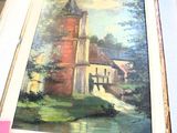 une photo d'un tableau représentant une église, dans un cadre