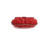 red clutch bag with chain strap on white background
