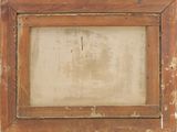 an old wooden picture frame with a white background and brown trim