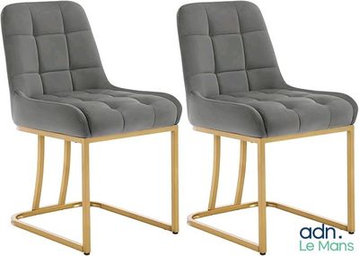 paire de chaises de salle à manger en velours gris aux pieds dorés