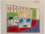 dessin représentant le dessin d'un enfant représentant une personne assise sur un canapé