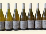 six bouteilles de vin sont alignées sur une surface blanche