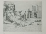 drawing of a woman laying on the ground with a man in the background