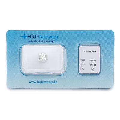 a white diamond in a blue package on a white background