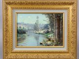 une image représentant un tableau représentant une rivière, dans un cadre doré