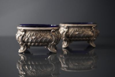 Paire de salerons en argent 925 millièmes de forme ovoïde re…