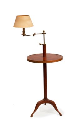 an image of a wooden table with a lamp on top of it