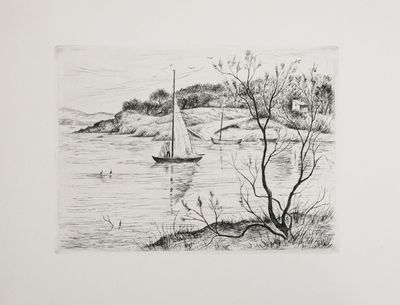 a drawing of a sailboat on the water