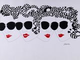 un dessin représentant trois femmes portant des lunettes de soleil à motif zébré
