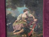 painting of a woman and a man in a landscape with a dog